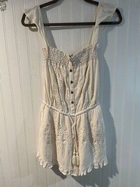 American Eagle Outfitters White Smocked Embroidered Sundress XS